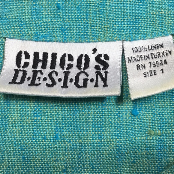 Teal Linen Button Up Jacket by Chico’s Design Sz 1 - Picture 5 of 8